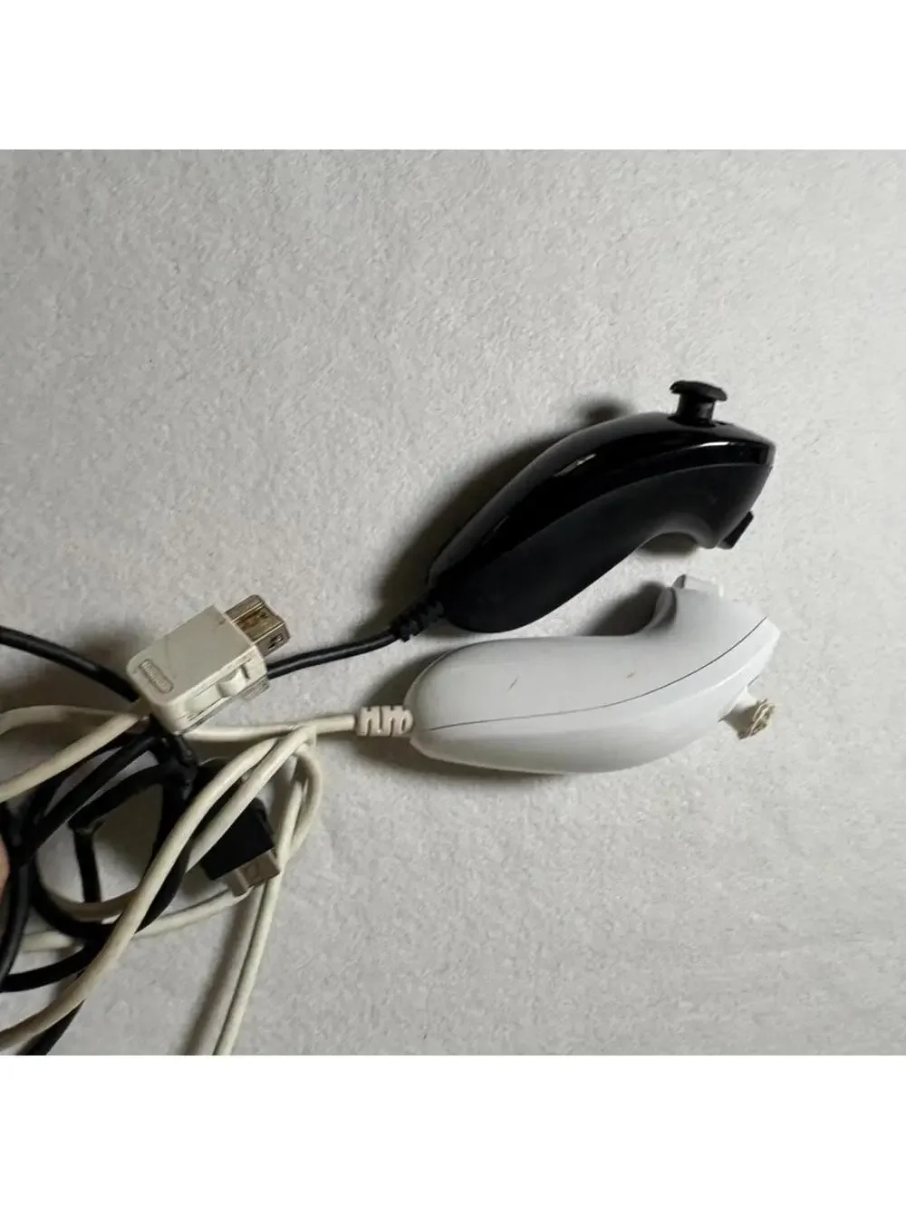 Nintendo Wii Nunchuck Controllers Black and White Lot of 2 Damaged For Parts